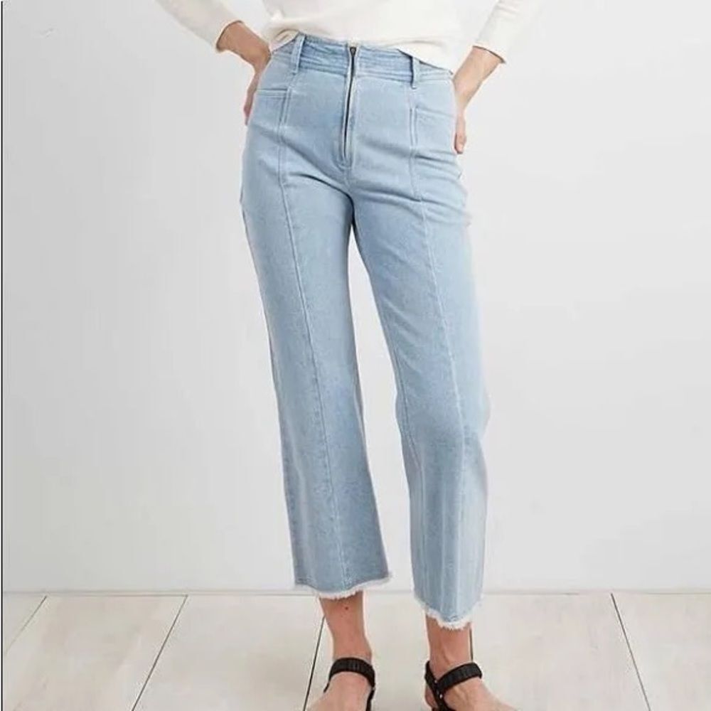 Apiece apart light wash high waisted  cropped frayed hem denim jeans